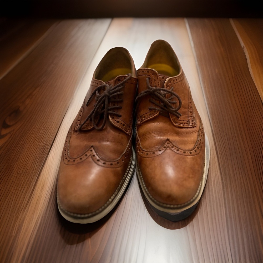 Cole Haan Mens 9.5‎ OriginalGrand Wingtip Oxford Camel Leather C26471